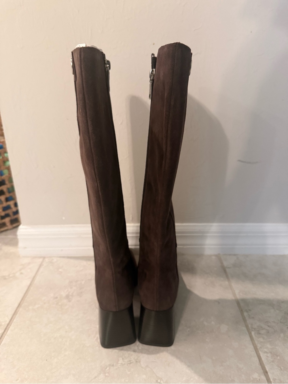 Coach Dark Brown Suede Boots with Block Heel - Picture 5 of 7